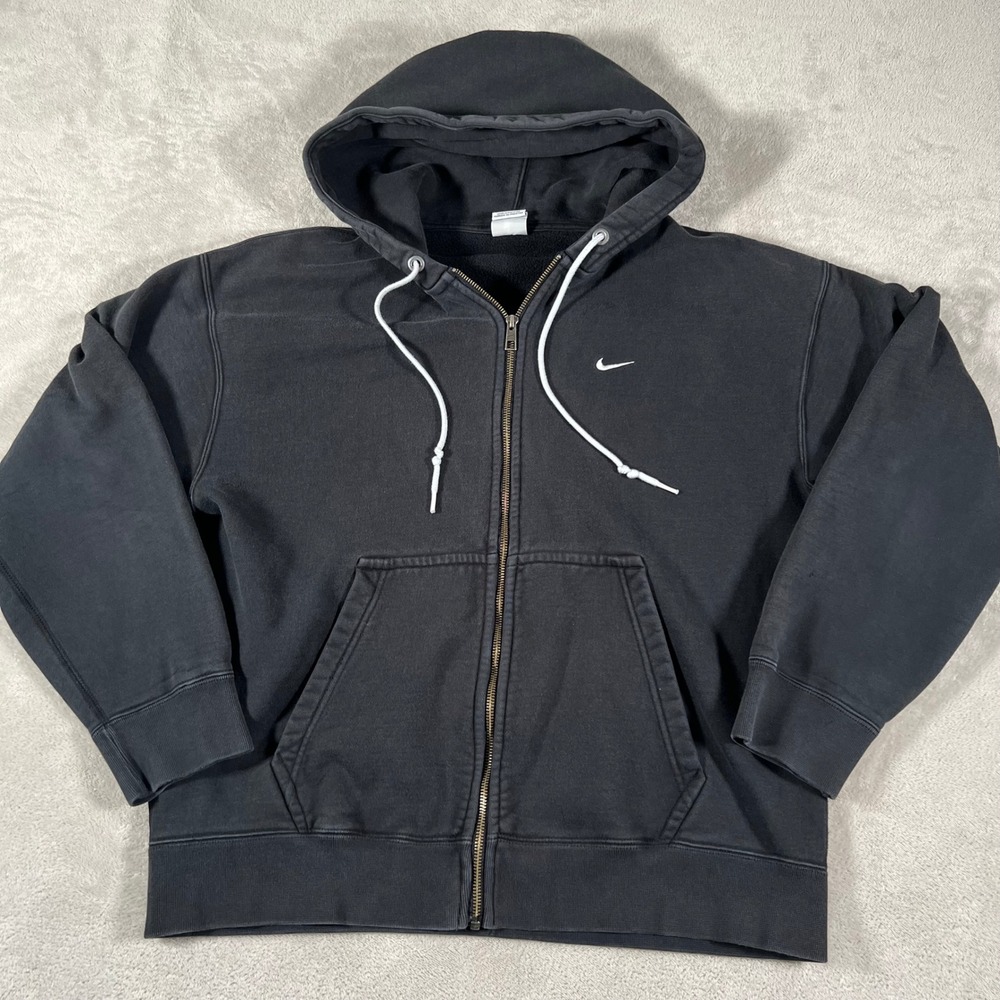 Nike Hoodie Mens Size Large Black Full Zip Fleece Embroidered Swoosh DR0403-010